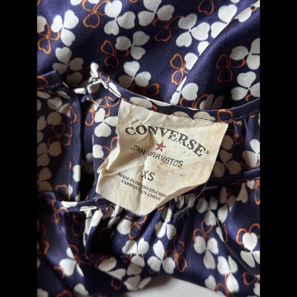 Converse x John Varvatos Dress XS 100% Silk Purple Fit & Flare Floral Belted - Picture 6 of 8